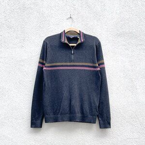 Men's Ted Baker London Allova Dark Gray Striped Henley Pullover Sweater Medium